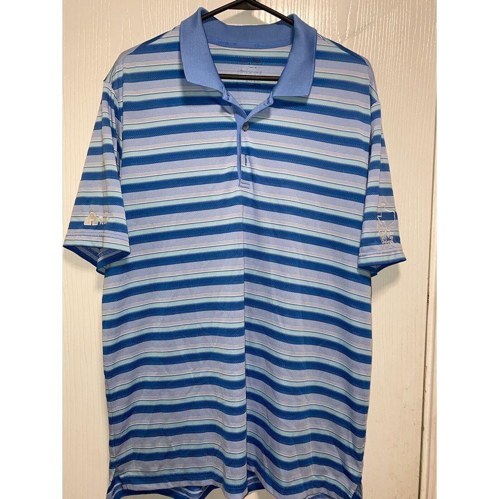 Adidas Golf ‎ Mens Polo ClimaCool Shirt Large Blue Striped Short Sleeve